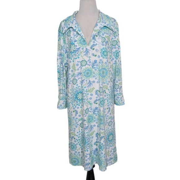 Banana Boat Sun Protection Dress Womens Size XXL White Blue Floral 50 UPF V Neck - Picture 1 of 10